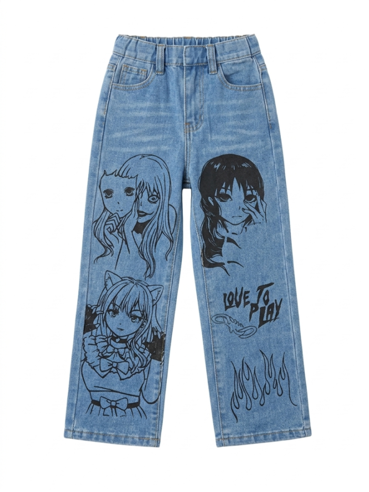 Girls’ Relaxed Fit Boyfriend Jeans with Elastic Waist