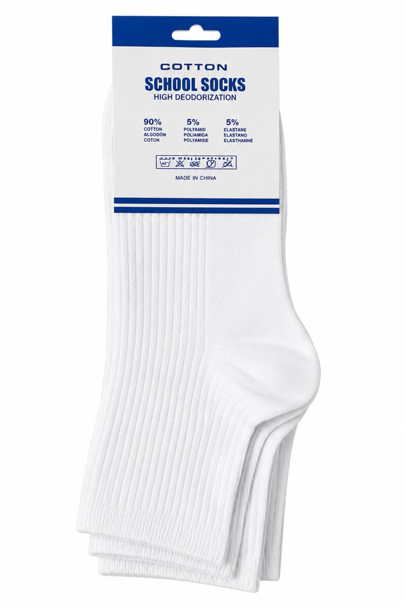 Premium White Cotton School Socks – Comfortable 3 Pair Pack for Ages 2–14