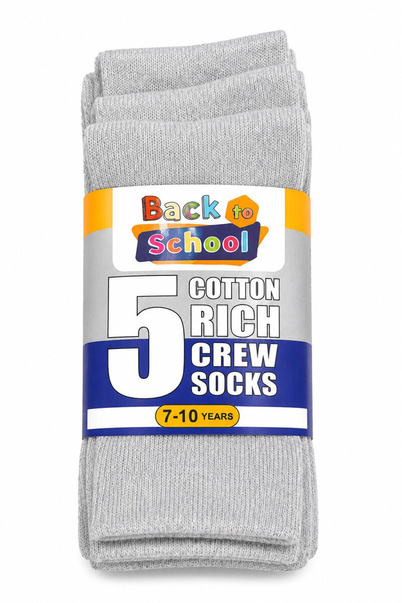 5-Pack Cotton Rich Crew Socks for Everyday School Wear