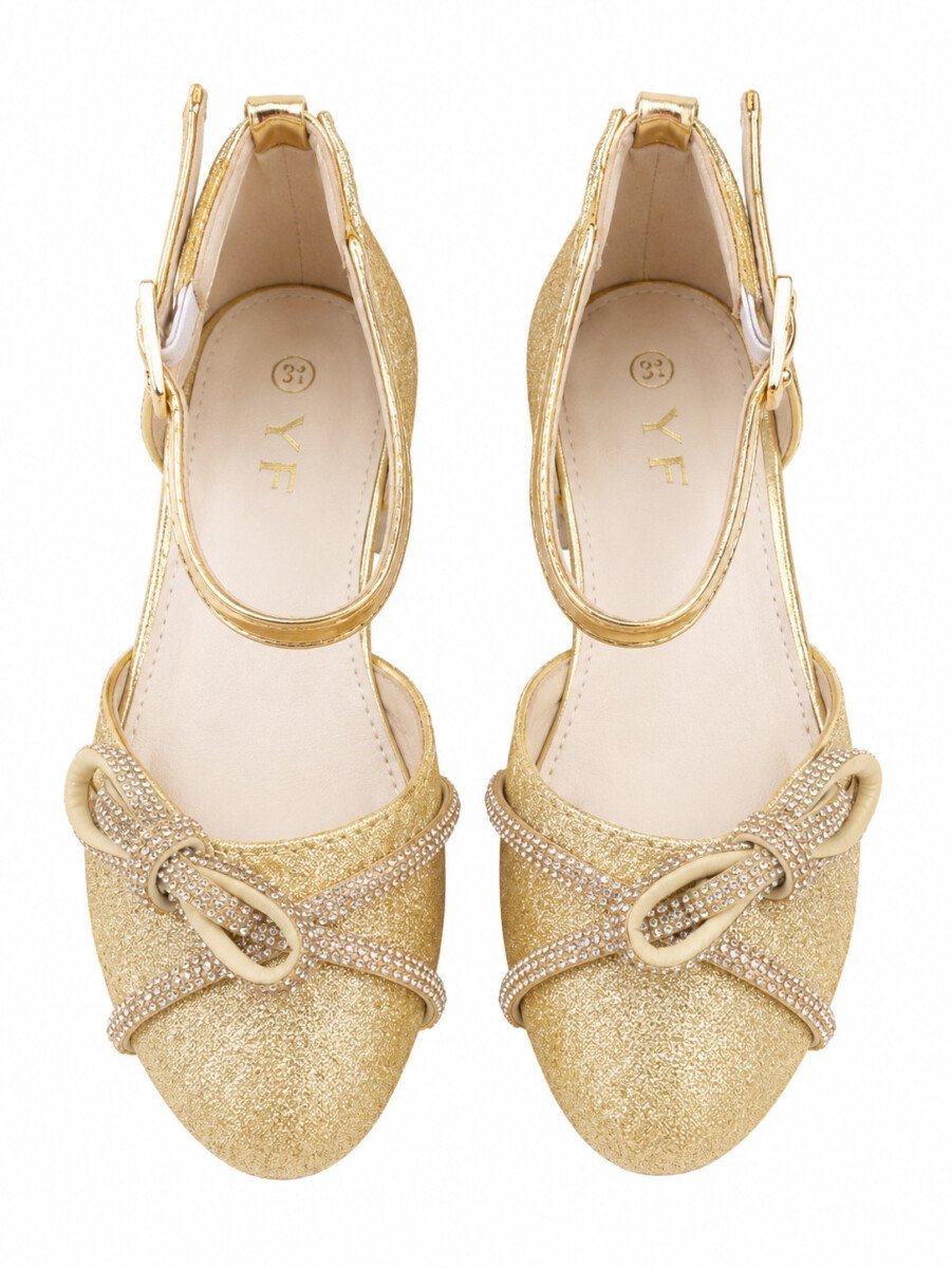 Elegant Gold Glitter Party Shoes for Girls