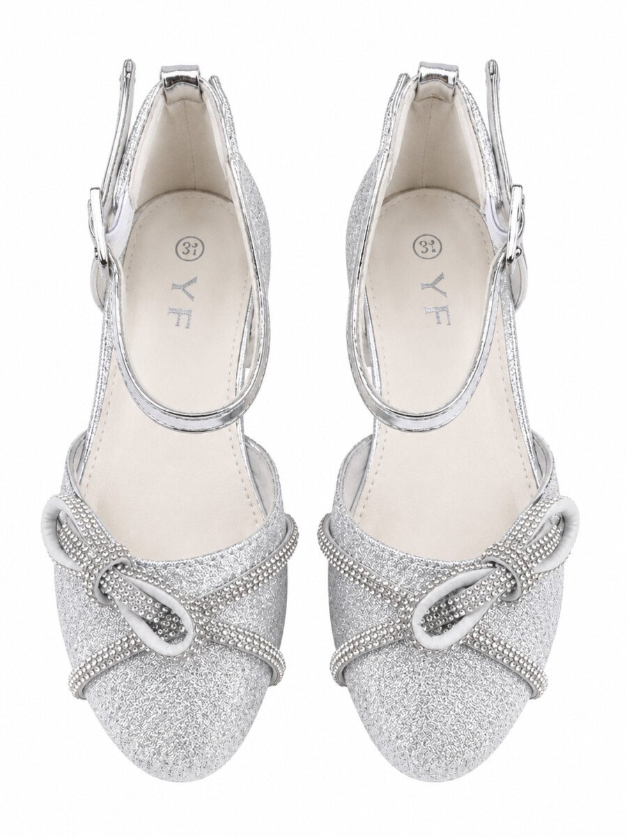 Elegant Silver Glitter Party Shoes for Girls
