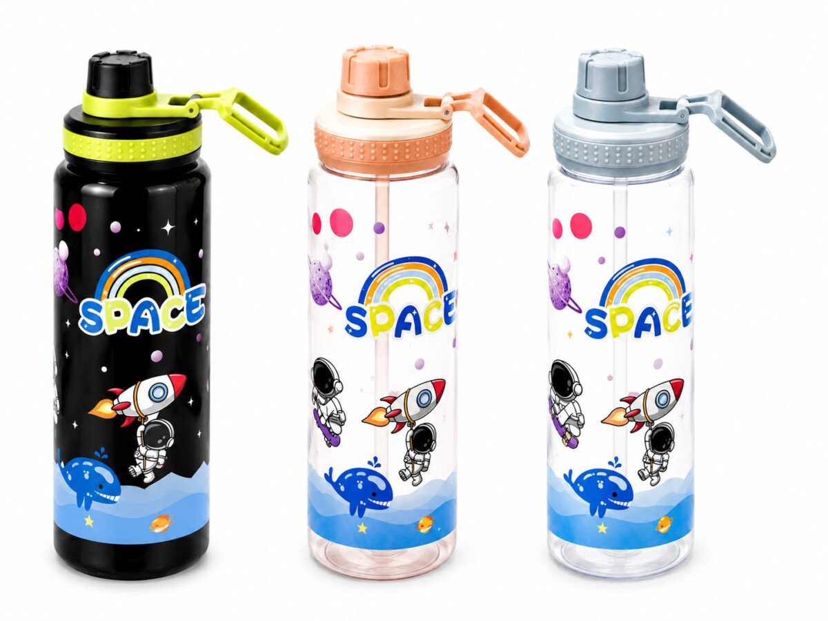 Space Adventure Water Bottle with Flip Straw & Carry Handle