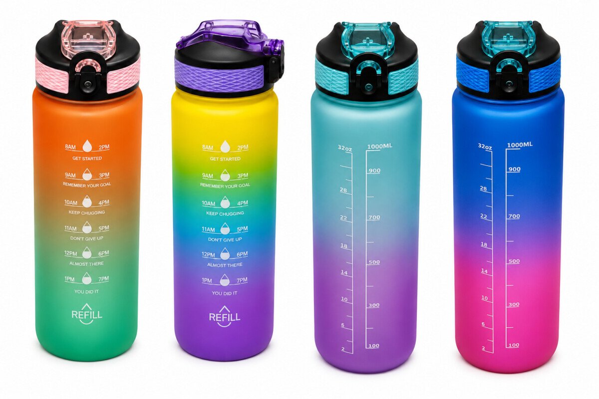 BPA-Free 1000ml Gradient Water Bottle with Time Marker & Flip Lid