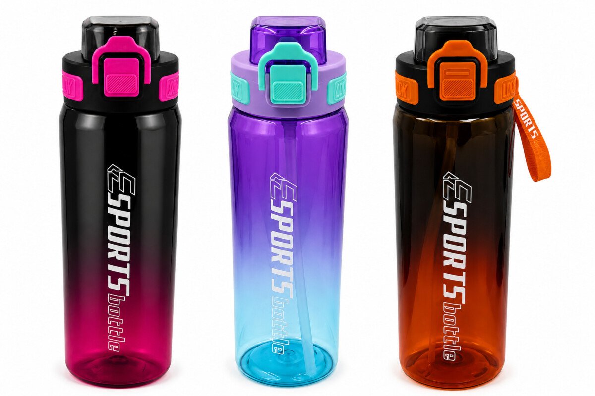 Sports Water Bottle with Locking Flip Lid & Straw