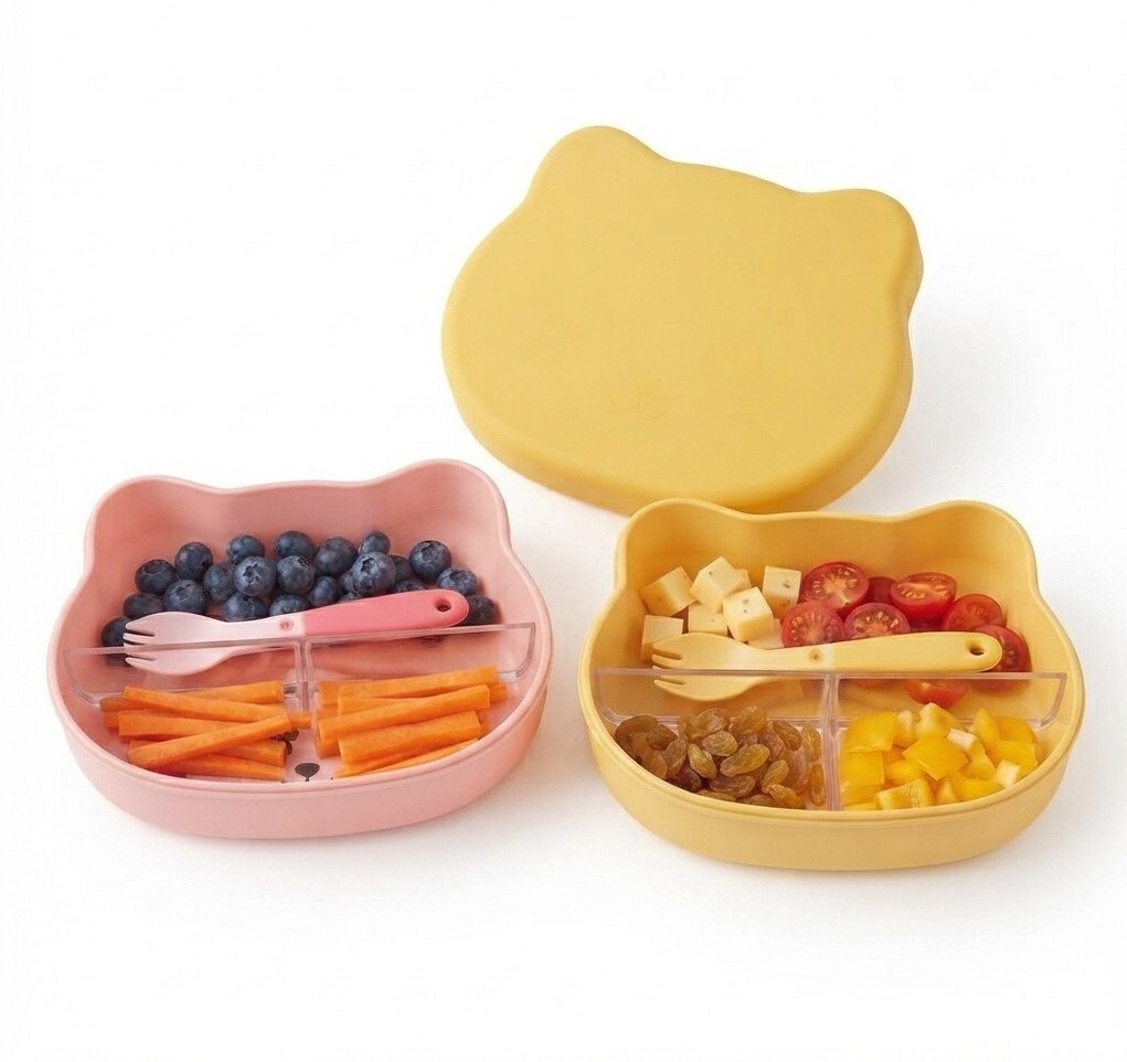 2-Partition Snack Plates for Organized and Convenient Mealtime