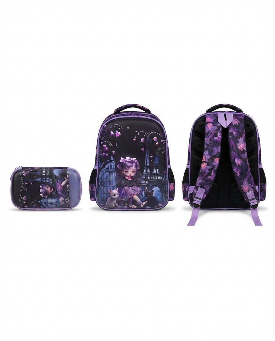 15-Inch School Bag Set with Stationery Case for Primary Pupils